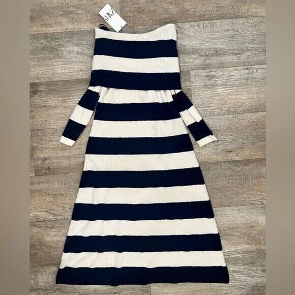 ZARA Striped Knit Off Shoulder Midi Dress NWT Size M - Picture 16 of 16